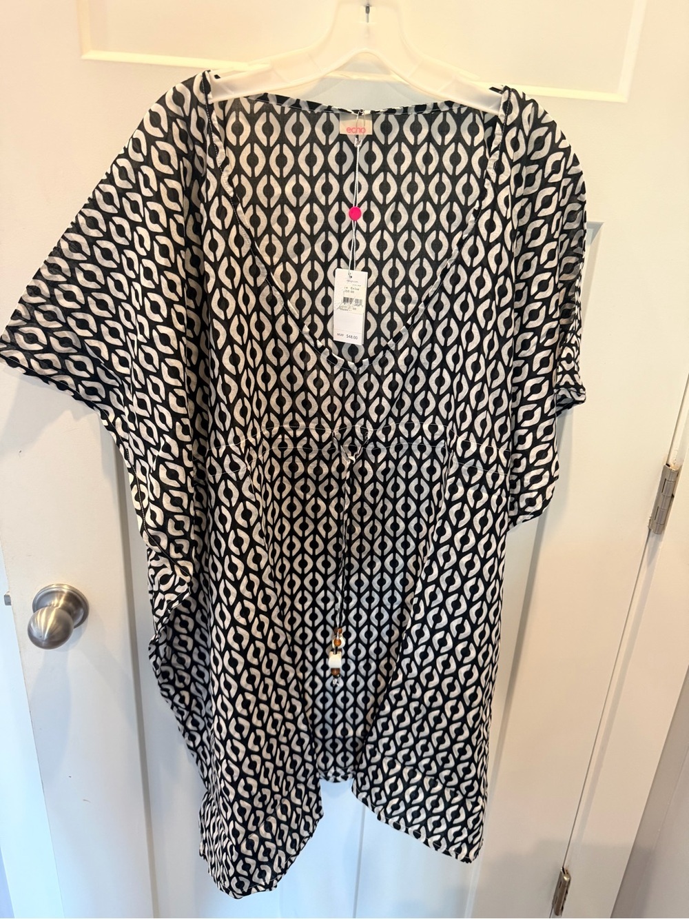 NWT Echo Design Beach Black White Geometric Caftan Cover Up Tunic MSRP $48